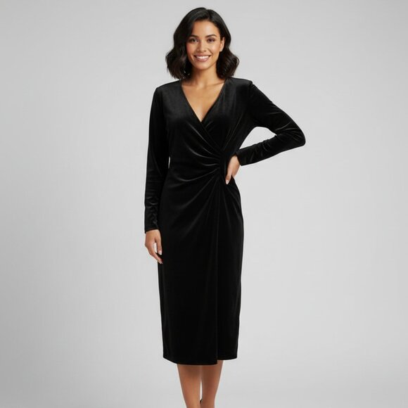 Vintage Robbie Bee Velvet Faux Wrap Dress - Classic Formal Gala - 12 - Picture 1 of 10